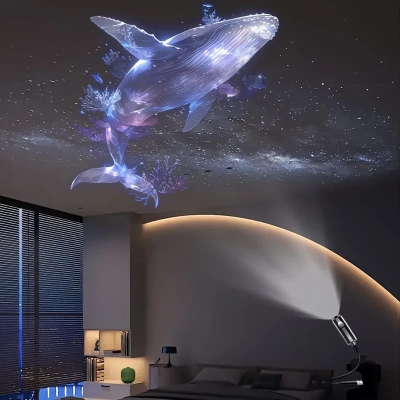 Projecteur LED USB 1/3/6 pièces avec motifs de projection réglables - Veilleuse Baleine, Papillon, Étoile pour Décoration Noël et Halloween