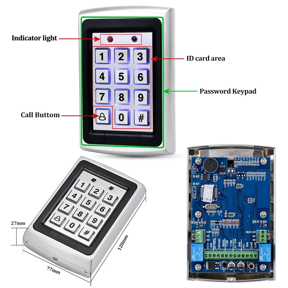 Kit de système de contrôle d'accès RFID en métal avec couvercle étanche + serrure magnétique électrique 180KG + 10 porte-clés + alimentation + bouton de sortie