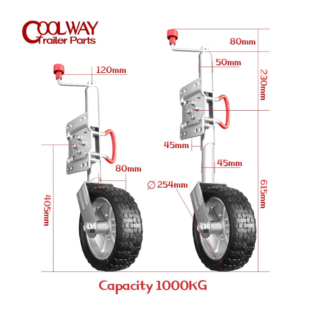 Roue Jockey de 10 pouces, roue pivotante en caoutchouc solide, capacité de 1000KG, caravane RV bateau remorque cric pièces accessoires