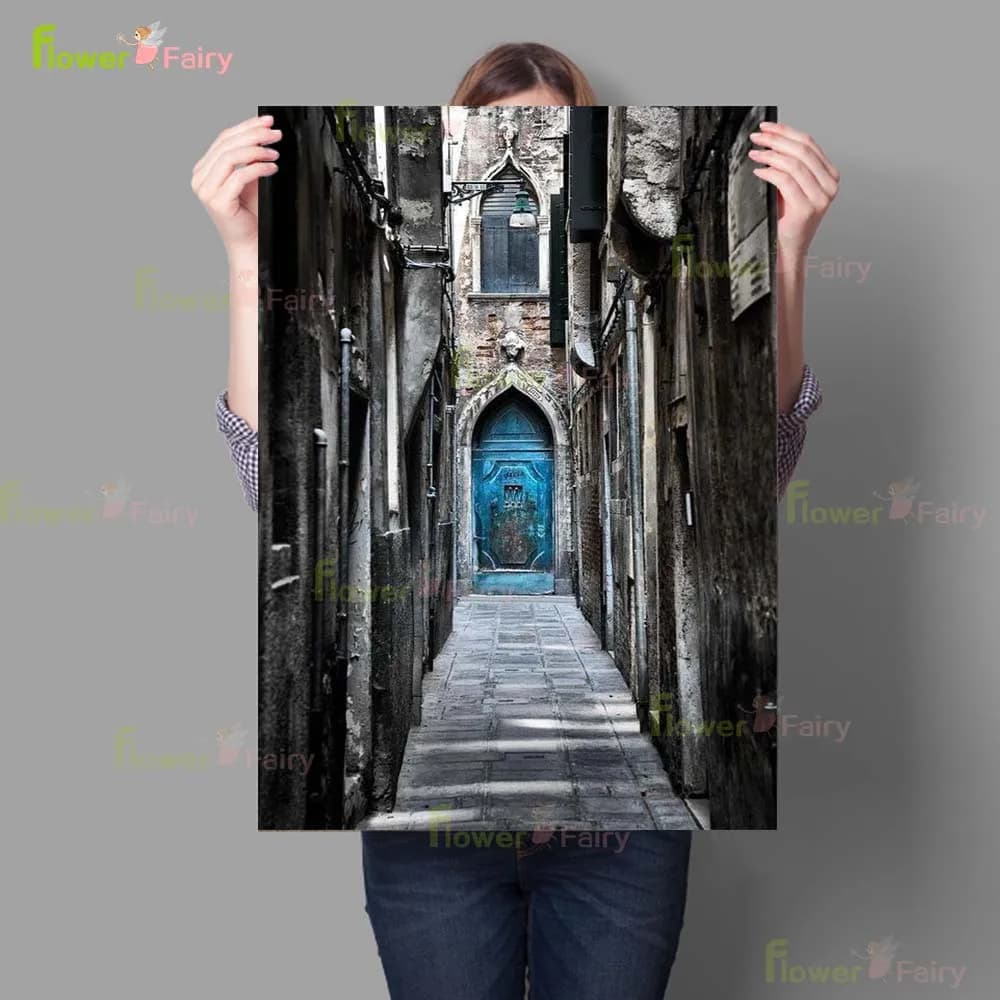 Affiches de Porte Religieuse de Vieux Bâtiment, Peinture sur Toile d'Art Mural, Nordique, Sans Cadre, pour le Salon