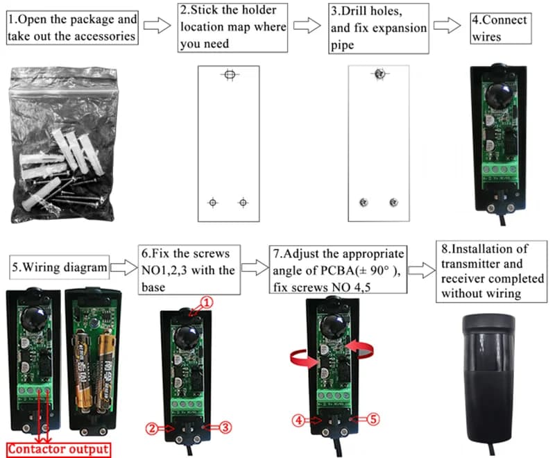 Porte coulissante de garage 12m porte coulissante porte barrière barrière Faisceau de sécurité Capteur / Puissance de la batterie Cellule photoélectrique infrarouge Portail et capteur de porte