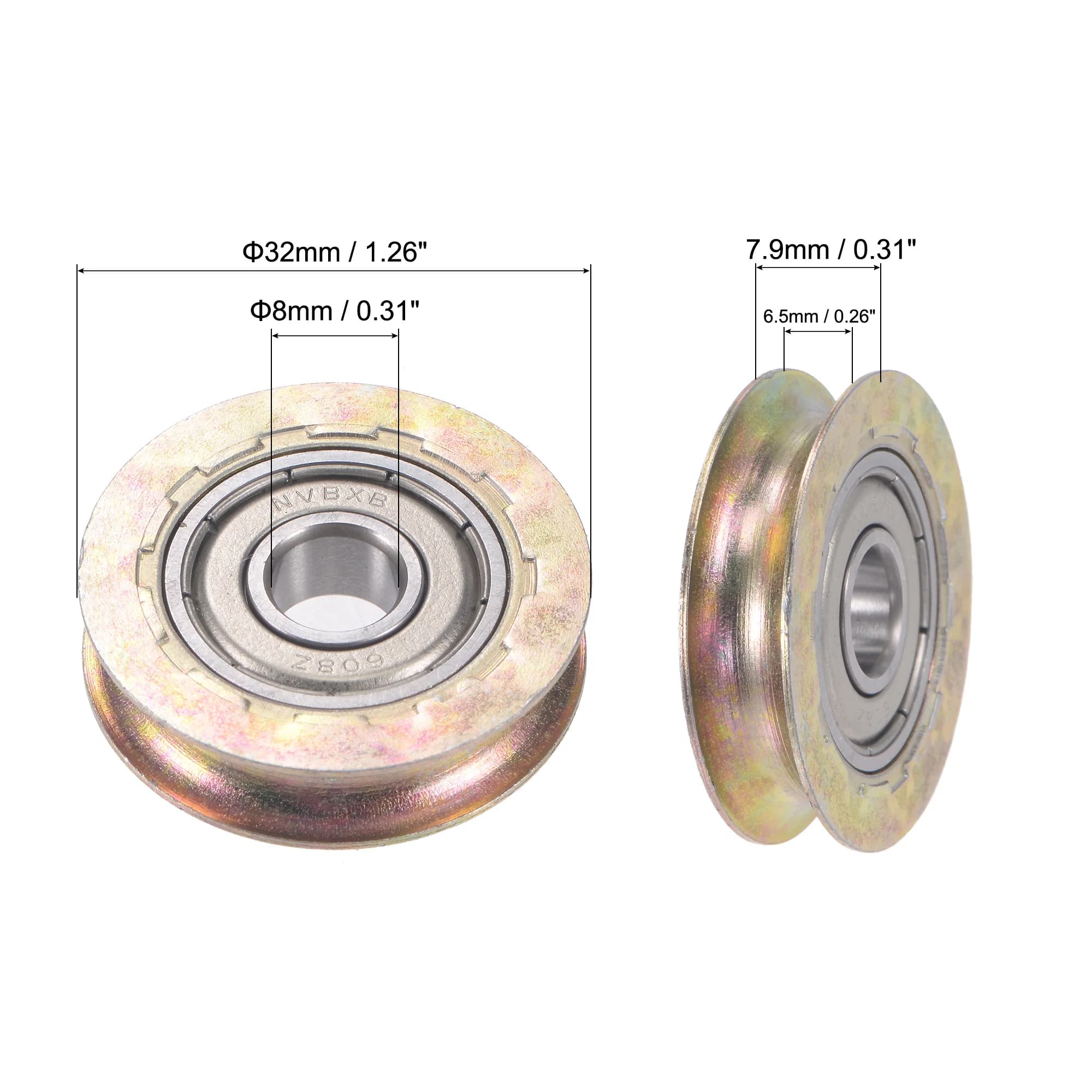 Rouleau de porte marketà rainure en U, trou d'arbre de 8mm, diamètre de 32mm, 2 pièces Roues coulissantes en acier à roulement, rouleaux, poulies pour quincaillerie de meubles