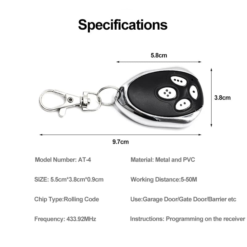 Alutech AT-4 AR-1-500 ASG 600 AN-Motors AT-4 ASG1000 Télécommande 433 MHz Rolling Code 4 Boutons Porte de Garage