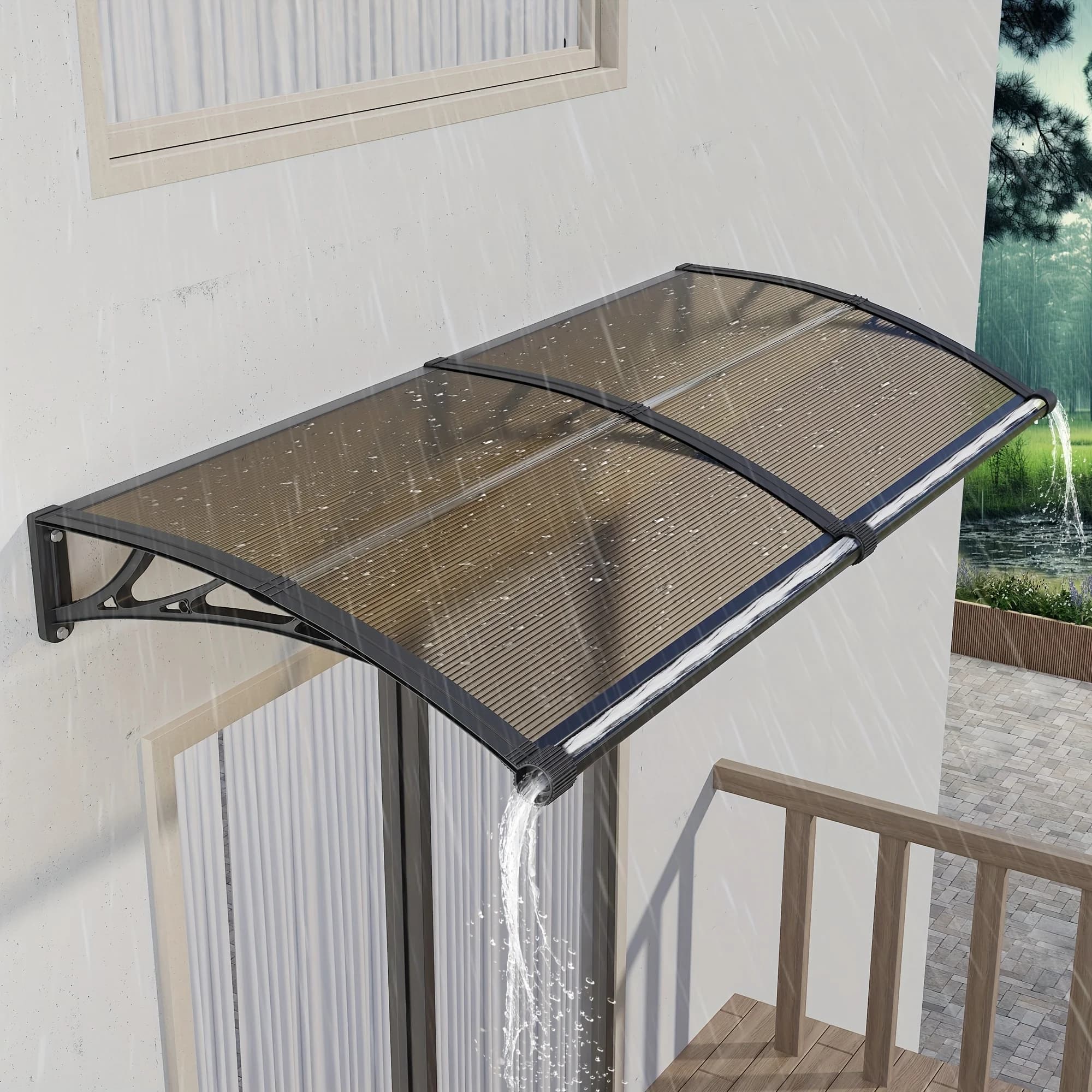 Grand auvent de gouttière en polycarbonate pour porte d'entrée