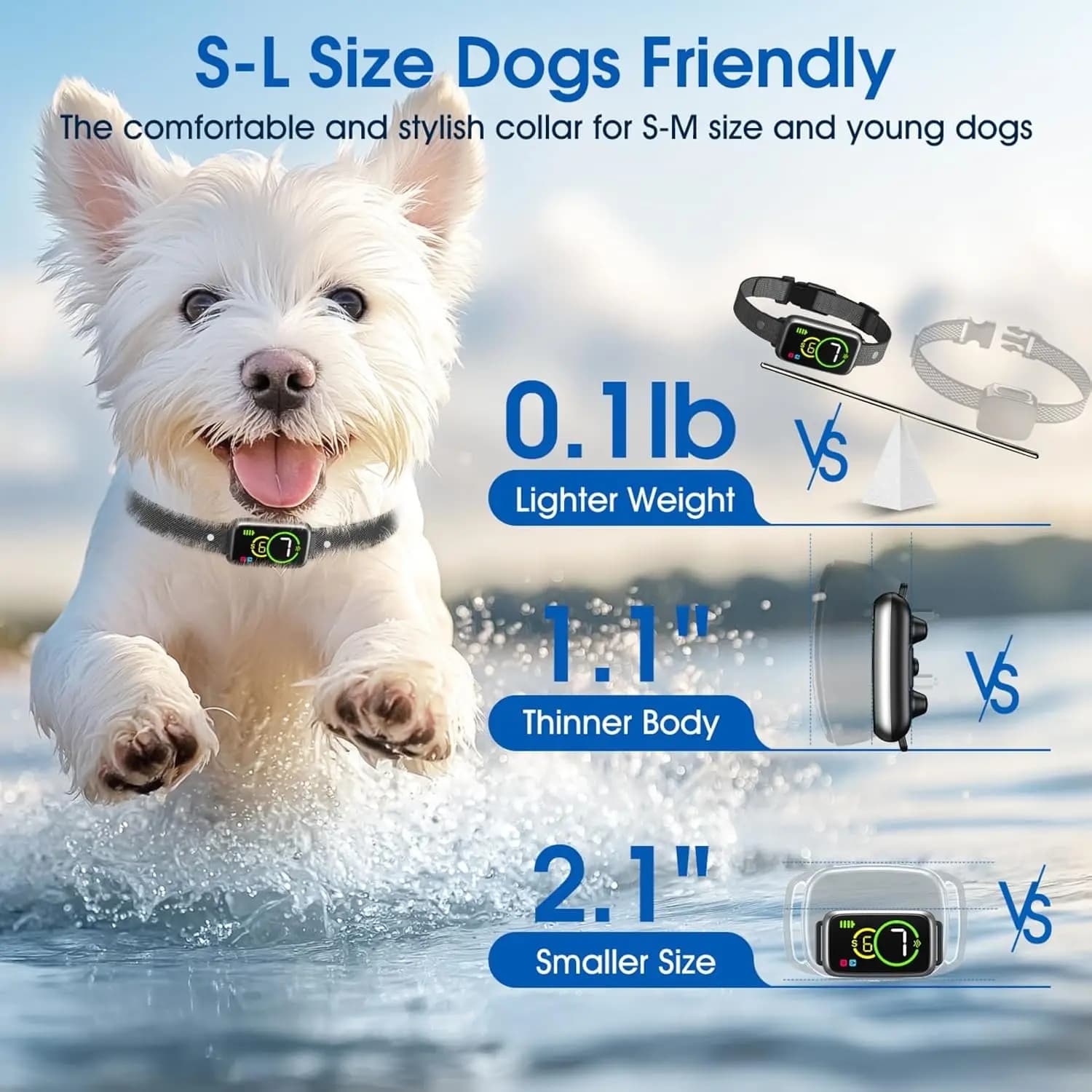 Collier anti-aboiement pour chien, collier anti-aboiement intelligent pour petit, moyen et grand, Modes de vibration du bip réglable et 7 sensibilité, Anti-aboiement automatique