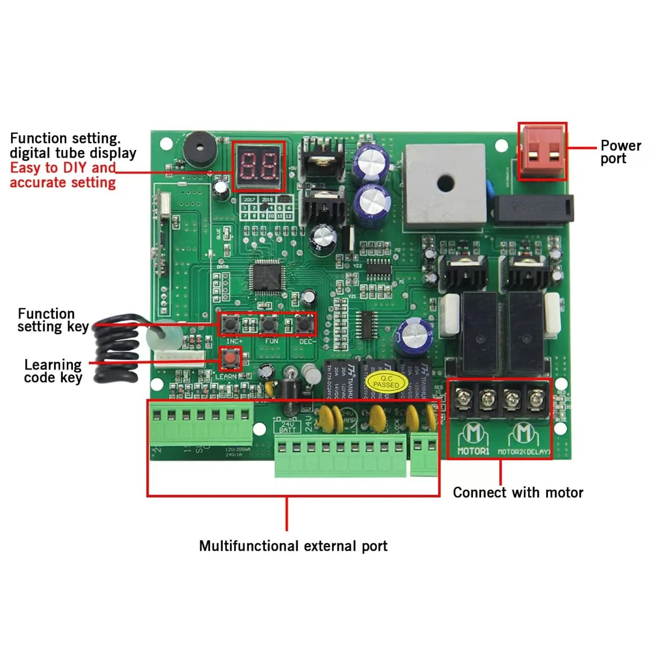 Carte PCB DC 24V pour ouvre-porte battante automatique à Double bras, panneau de commande, système central de contrôle intelligent, raccords de remplacement