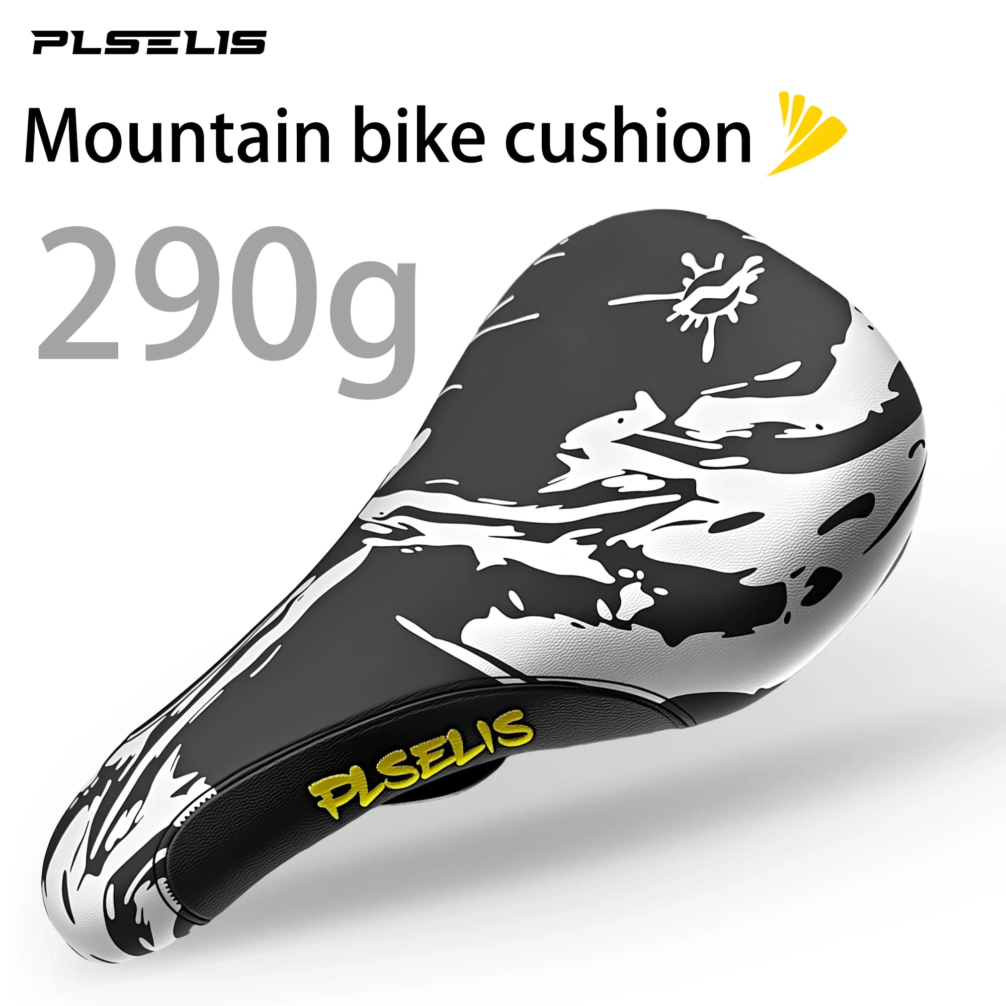 Selle de VTT Premium PLSELIS : dessus en cuir PU, base en nylon durable, coussin en éponge souple. Seulement 290g, parfait pour le VTT.