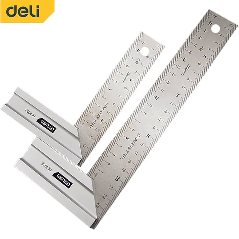 DELI – règle d'angle à 90 degrés en acier inoxydable, règle en forme de L, outil de mesure Double face, outils droits en métal pour le travail du bois