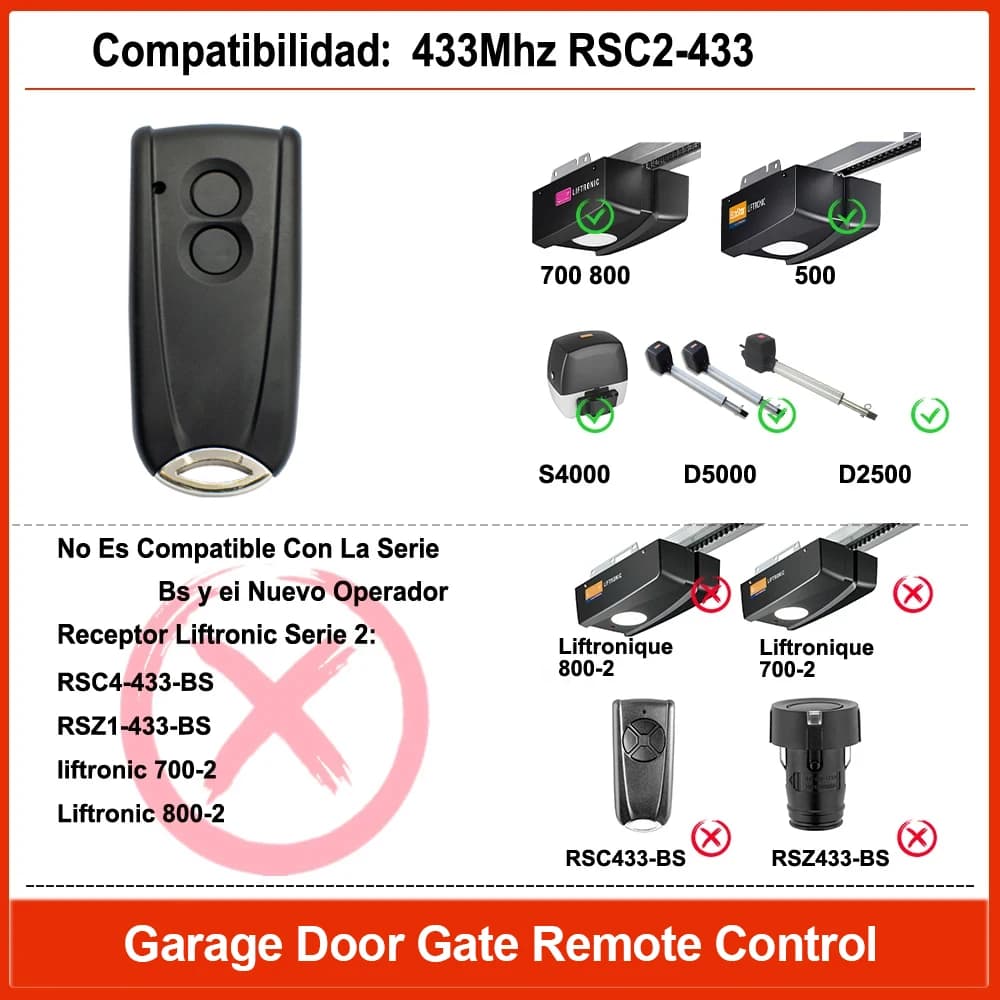 Télécommande de garage RSC2 RSE2 compatible avec le contrôleur d'ouverture de porte