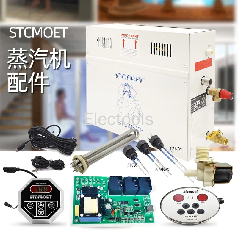 Support de moteur à vapeur de sauna, contrôleur de version de circuit, sonde de température, tuyau de chauffage, électrovanne, accessoires de machine
