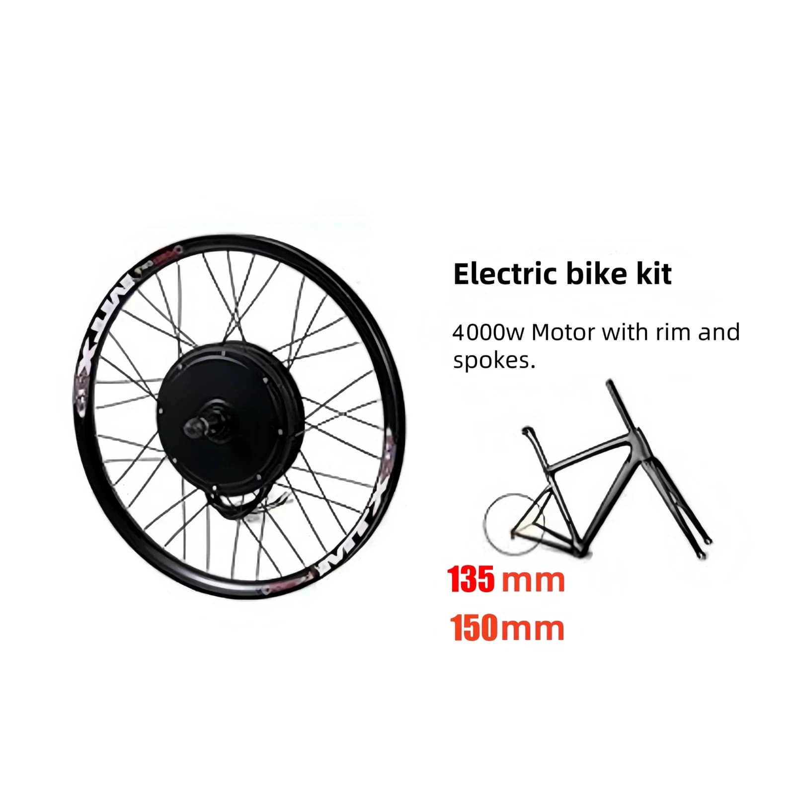Roue arrière de vélo électrique haute puissance, moteur arrière Ebike 72V 4000W, kit jante MTX39 avec Sabvoton 80A, dropout 135mm 155mm