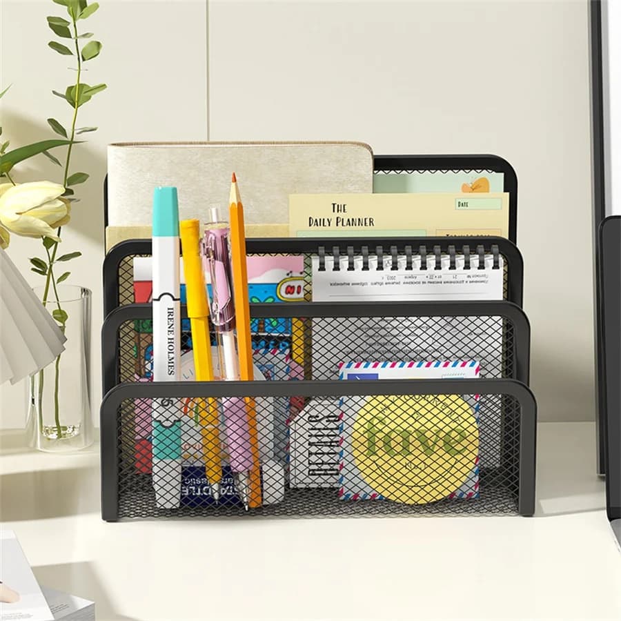 Plateaux à papiers support pour ordinateur portable support de bureau 3 couches support en maille de fer en métal noir pour magazines documents fichier livre support organisateur bureau