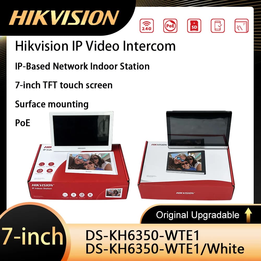 Hikvision DS-KH6350-WTE1 Interphone vidéo Station intérieure basée sur IP Écran tactile IPS 7 pouces Moniteur sans fil Standard POE WIFI
