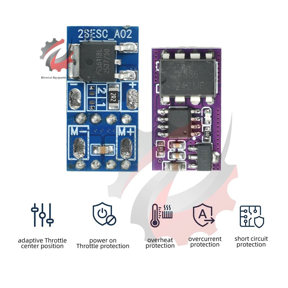 Contrôleur de voiture RC compact et léger 2S 3S 7.5A avec frein, ESC brossé bidirectionnel, protection quadruple sécurité