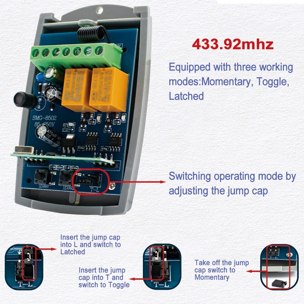 Universal SCS SENTINEL Contrôleur Récepteur de Porte de Garage 7-32V 85-250V 2CH 433MHz Télécommande Ouvre-portail