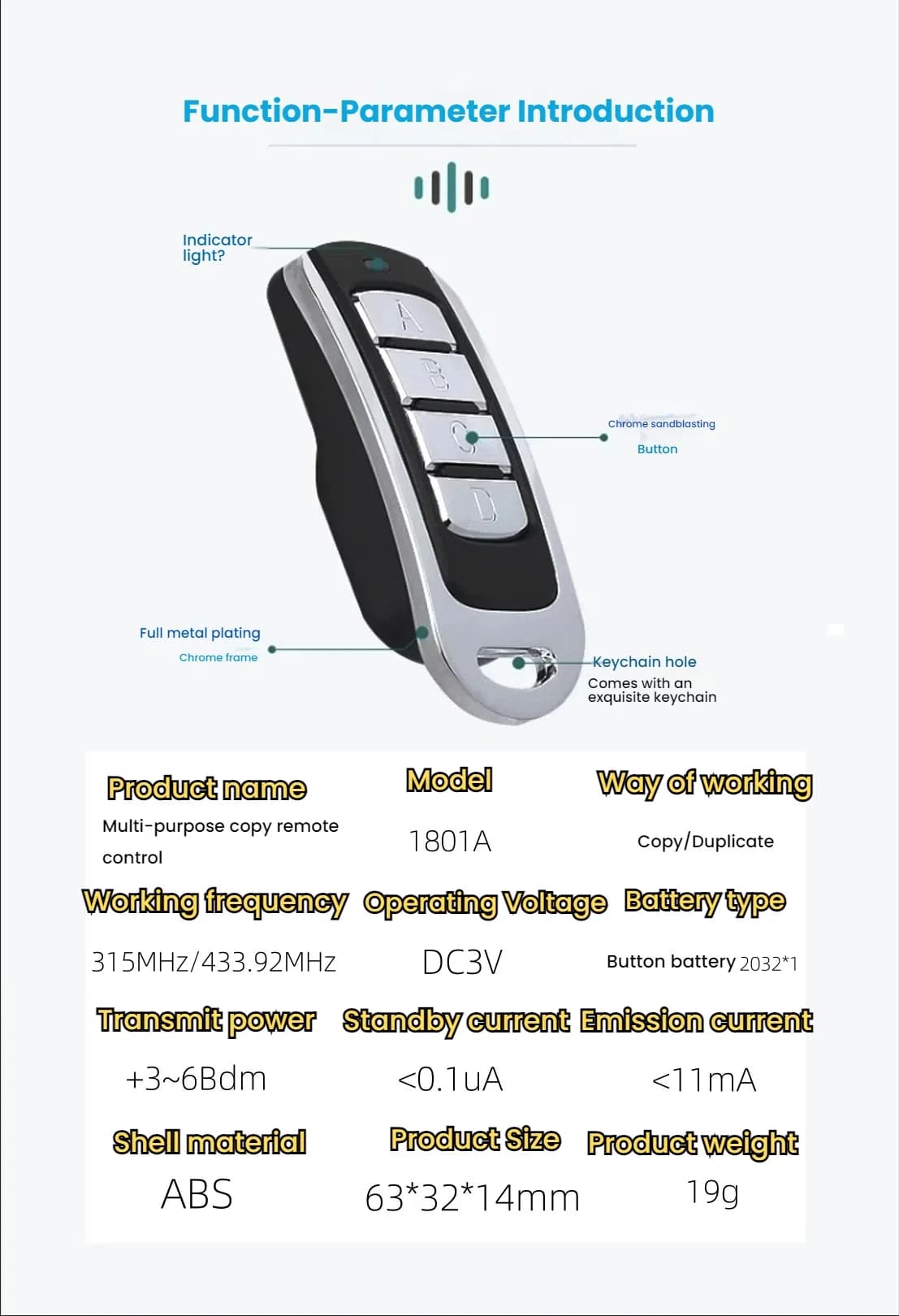 Télécommande électronique universelle pour porte de Garage