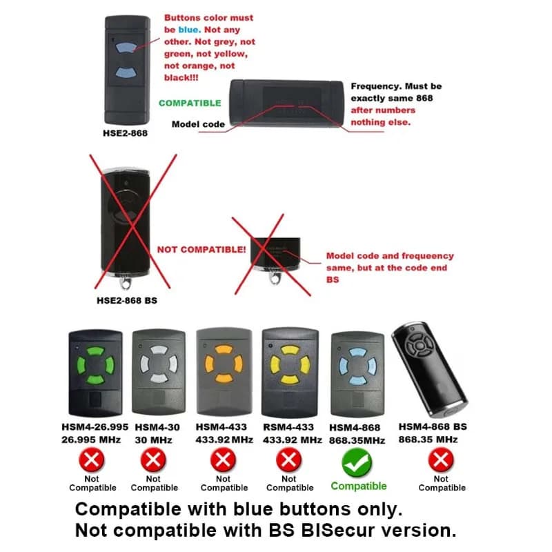 Télécommande de porte de garage HORMANN HSE2 HSE4 868 MHz compatible avec HSM2 HSM4 HS2 HS4 868