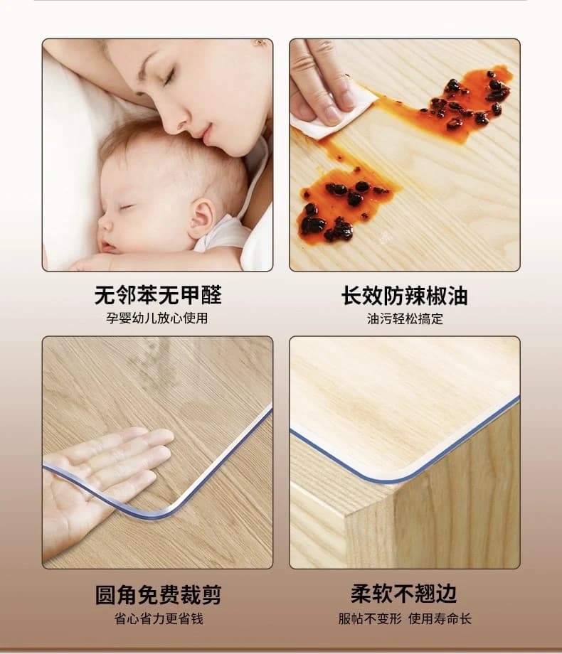 Couverture de Table en PVC, tapis de Table en plastique transparent, imperméable, résistant à l'huile, résistant à la chaleur, facile à nettoyer, protecteur de Surface antidérapant pour toutes les tab