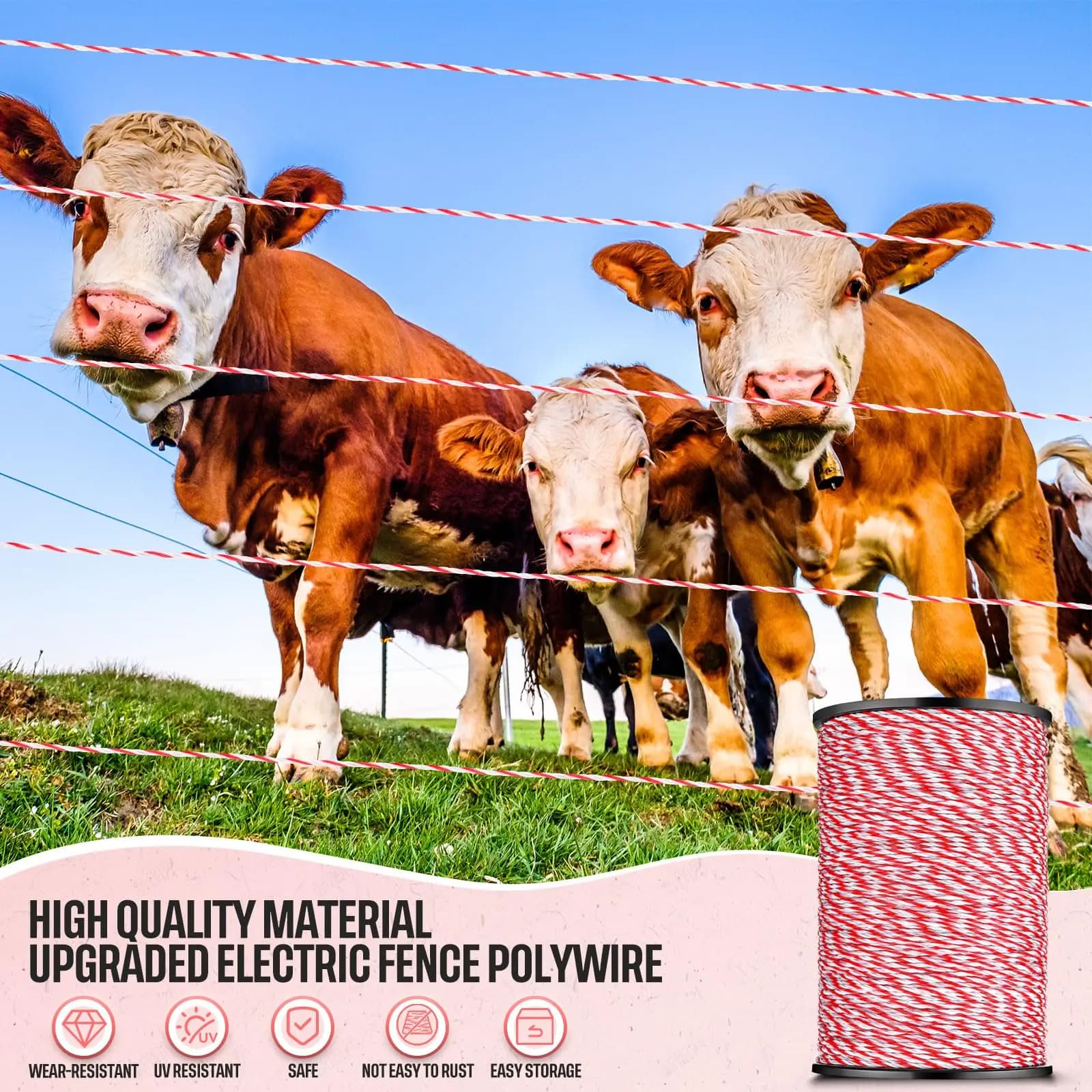 Rouleau de corde de clôture électrique en polywire