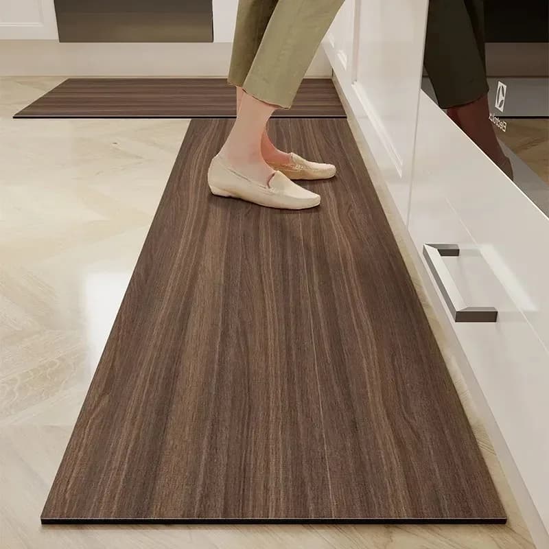 Tapis De sol De cuisine imperméable et antidérapant, en vinyle, en Pvc, en cuir, dessin animé, Grain De bois, Alfombras De Cocina