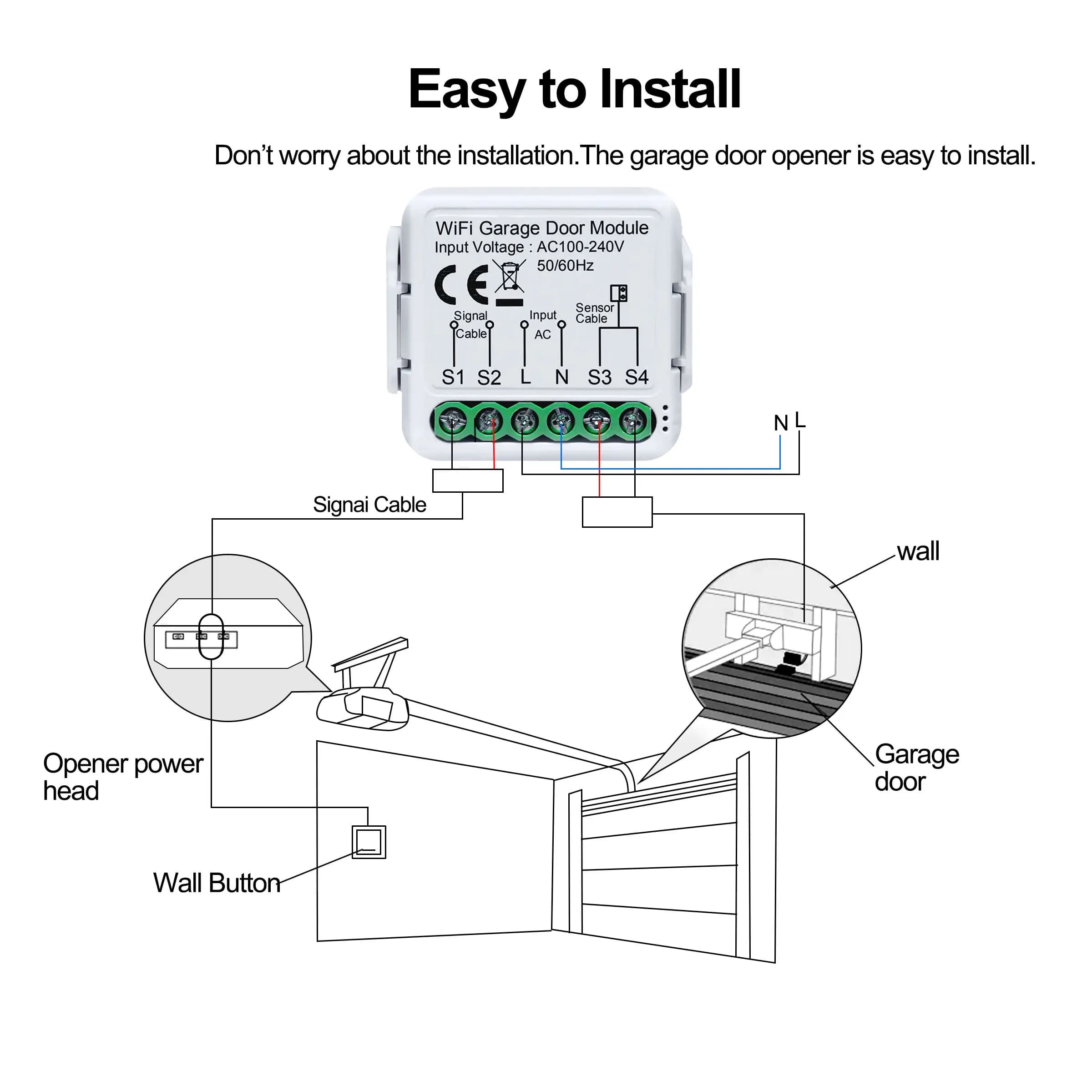 GIRIER WiFi contrôleur d'ouverture de porte de Garage intelligent fonctionne avec Alexa Google Home Assisant Alice App télécommande aucun Hub requis