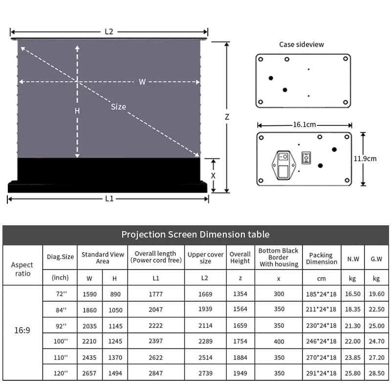 Écran de projection ALR Max 150 pouces, projection laser à ultra courte portée, en cristal gris, Hurized Floor Rising