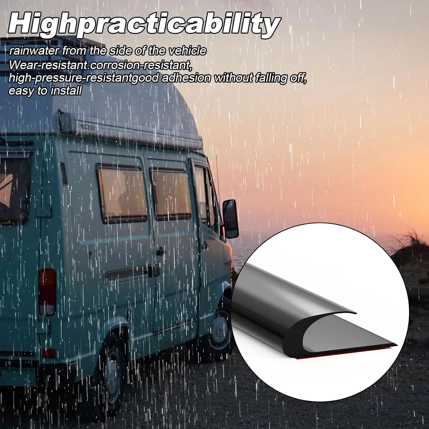 1 guide de gouttière en PVC en forme de J, pour évacuation des eaux de pluie | Pour voitures, fourgonnettes, caravanes, bandes de dérivation des eaux de pluie pour toit, flexibles en forme de J