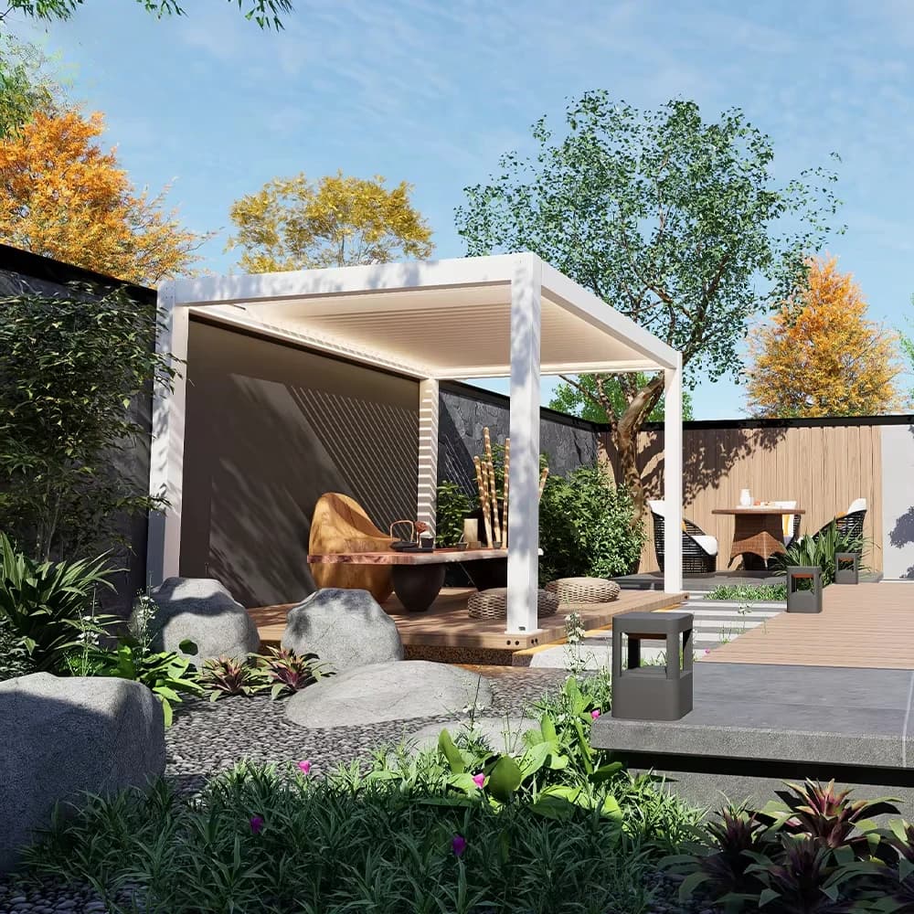 Pergola en aluminium avec porte coulissante vitrée, pavillon moderne pour jardin, extérieur, cour, patio, villa, intimité