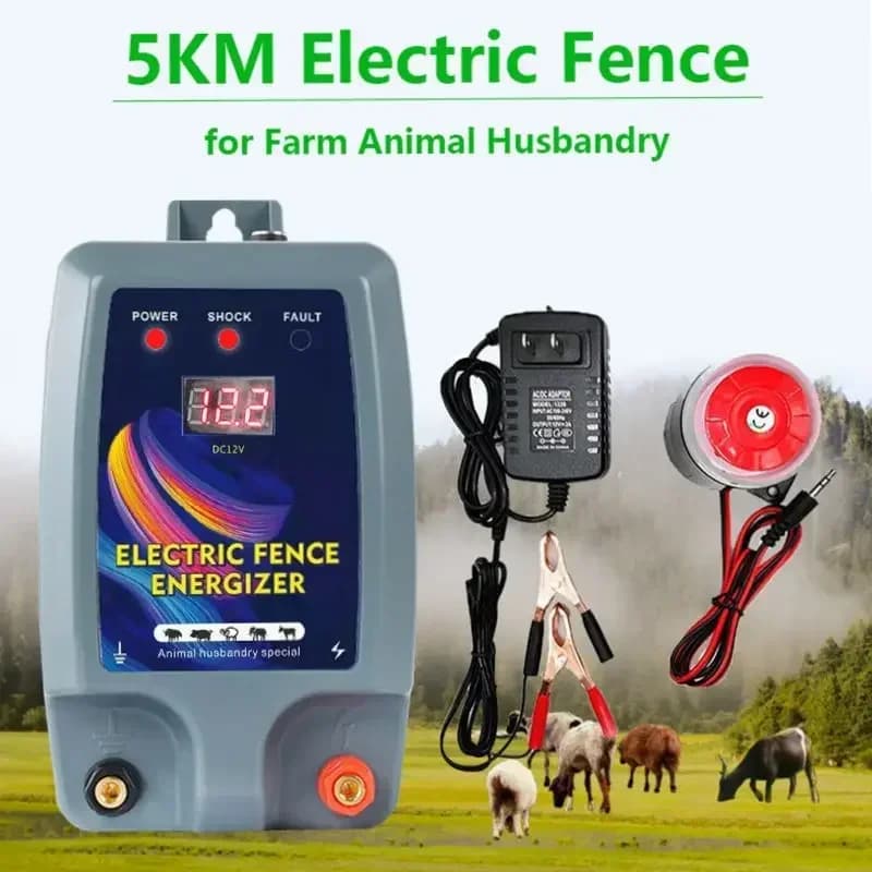 5KM électrique berger électrificateur bétail 1.5-2 Joule chargeur solaire haute tension contrôle des impulsions clôture
