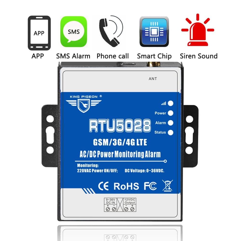 GSM 3G 4G, surveillance de l'état de la tension d'alimentation, alarme de panne de courant, alerte SMS, Support Modbus TCP et RTU