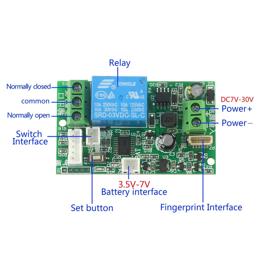 Module de relais de contrôle d'accès par empreinte digitale DC7v-30v