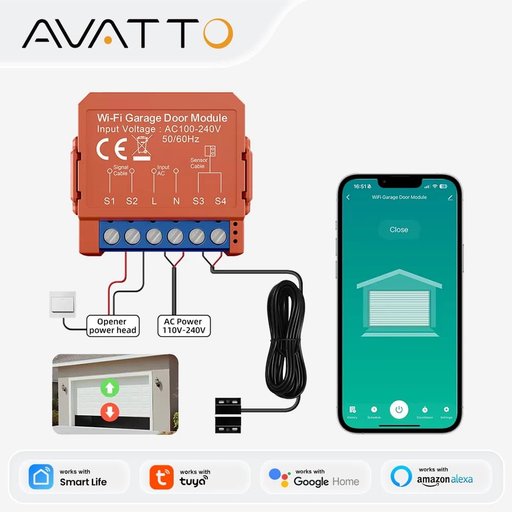 Module d'ouverture de porte de garage WiFi AVATTO