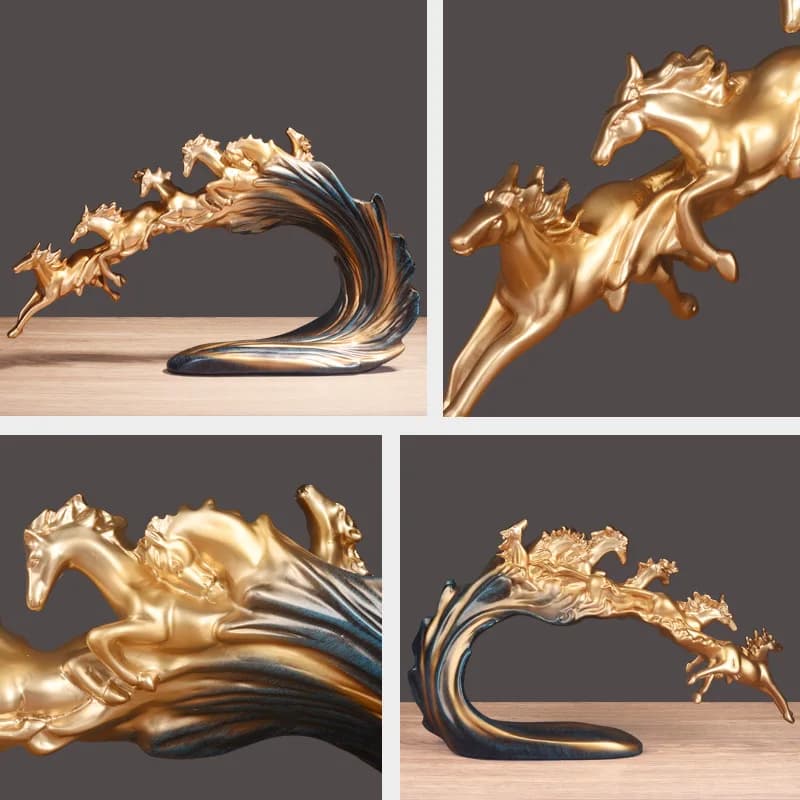 Ornements de chevaux, une troupeau de chevaux, artisanat en résine, lumière dorée, armoire à vin de luxe, décoration de bureau