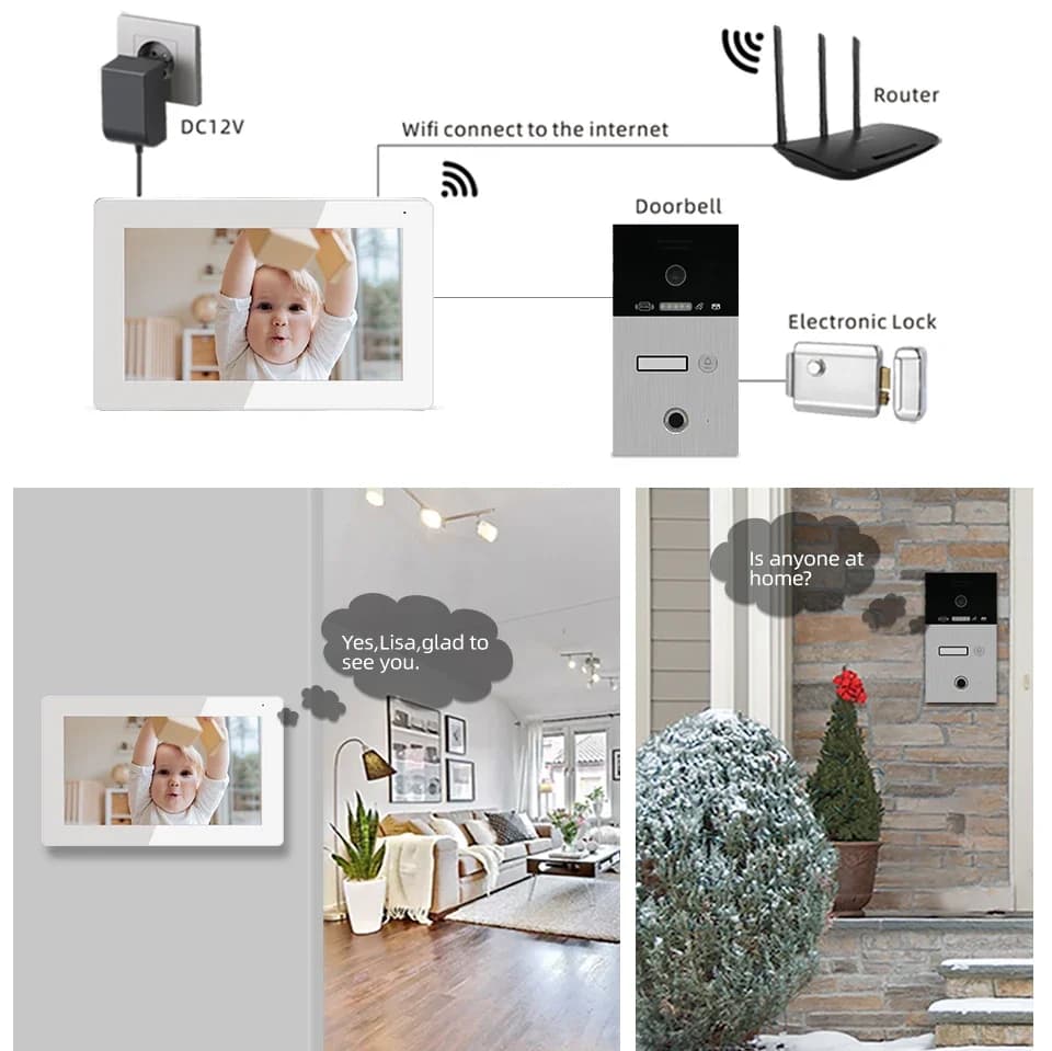Jeatone 7 pouces Wifi interphone vidéo sonnette Tuya caméras pour appartement moniteur caméra Unitd avec empreinte digitale RFIC carte déverrouiller