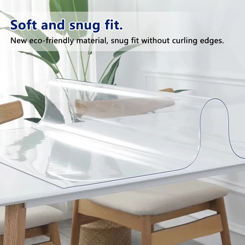 Protecteur de table transparent en PVC – 1,0 mm d'épaisseur, imperméable à l'huile et résistant à la chaleur pour salle à manger, tables basses et bureaux-maison et bureau