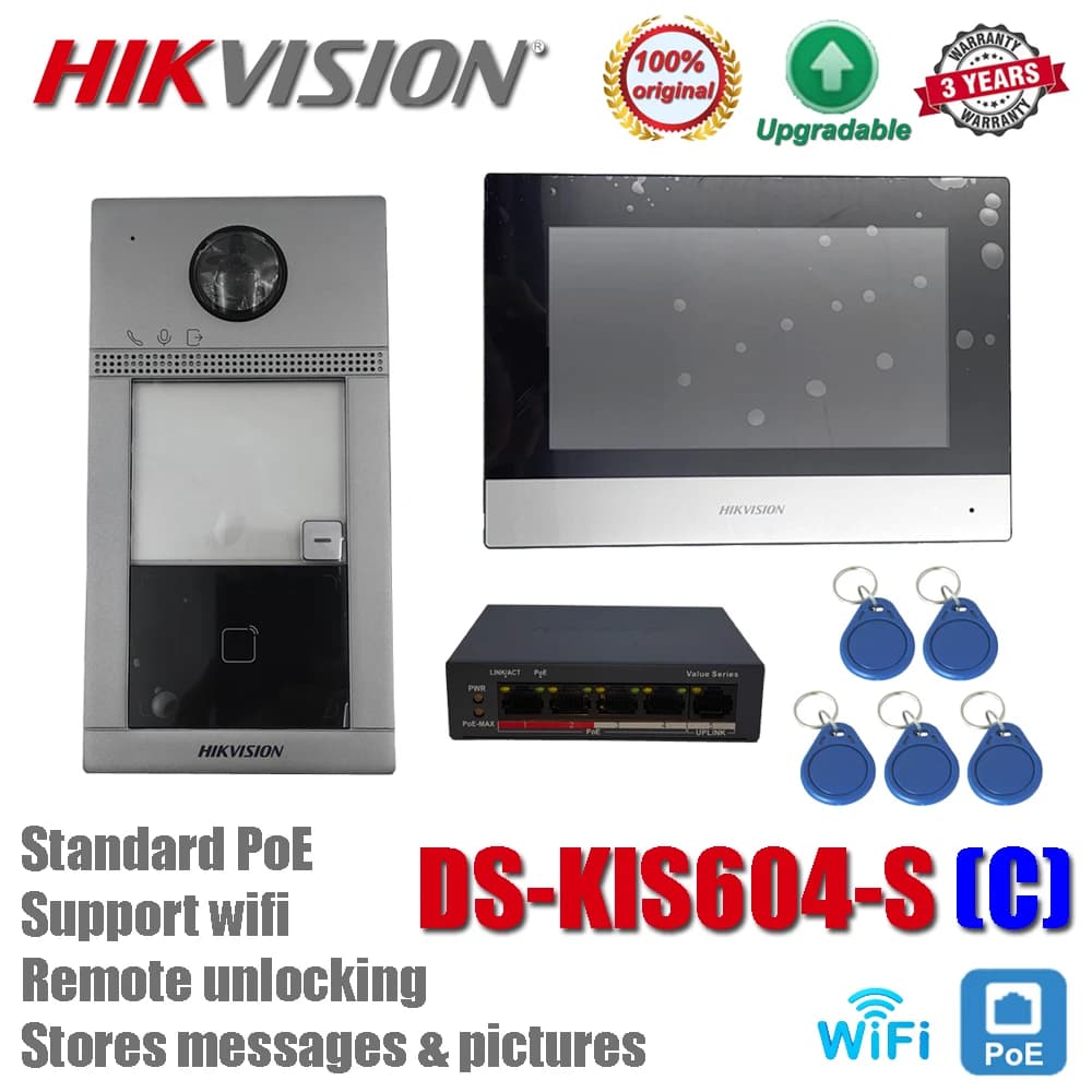 Hikvision DS-KIS604-S (C) Kit d'interphone vidéo DS-KV8113-WME1 (C) DS-KH6320-WTE1 commutateur POE Standard Station de porte moniteur WIFI