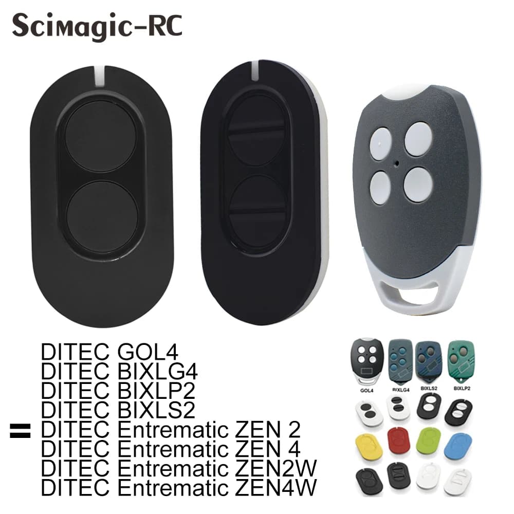 Télécommande de porte de garage Entrematic Zen 2 / Zen 4 noire à 2/4 boutons 433 MHz à code roulant compatible avec GOL4