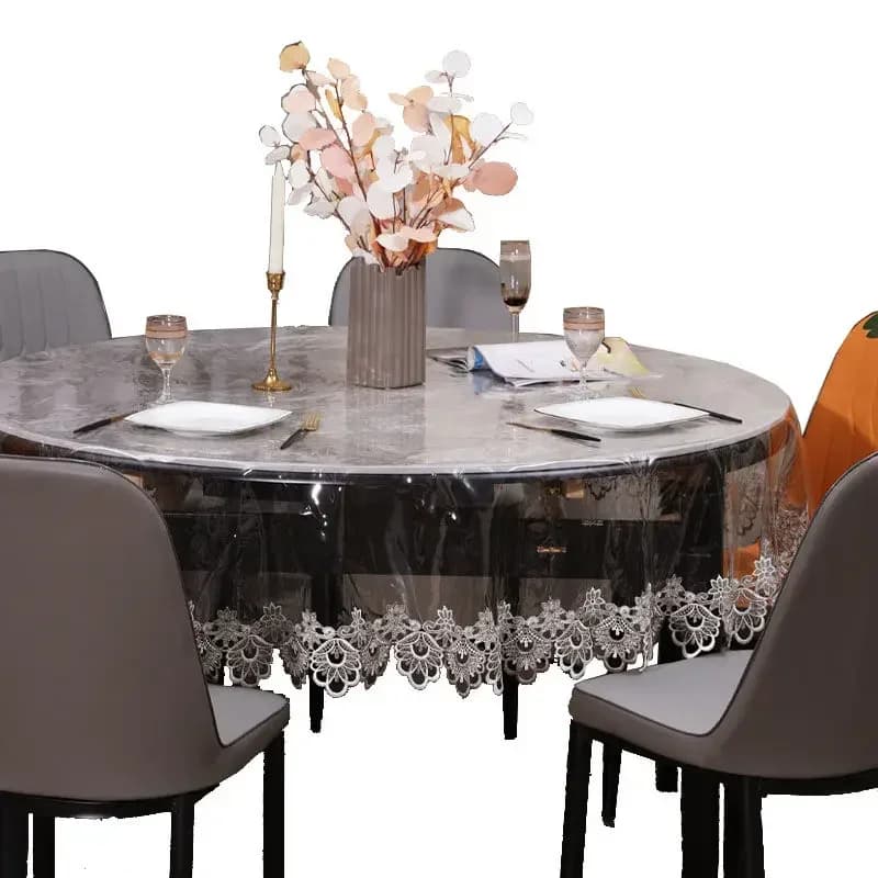 Couverture de Table en PVC Imperméable, Nappe Souple Transparente, Dentelle Brodée, Assiette en Clip, Polymères Résistants à l'Huile