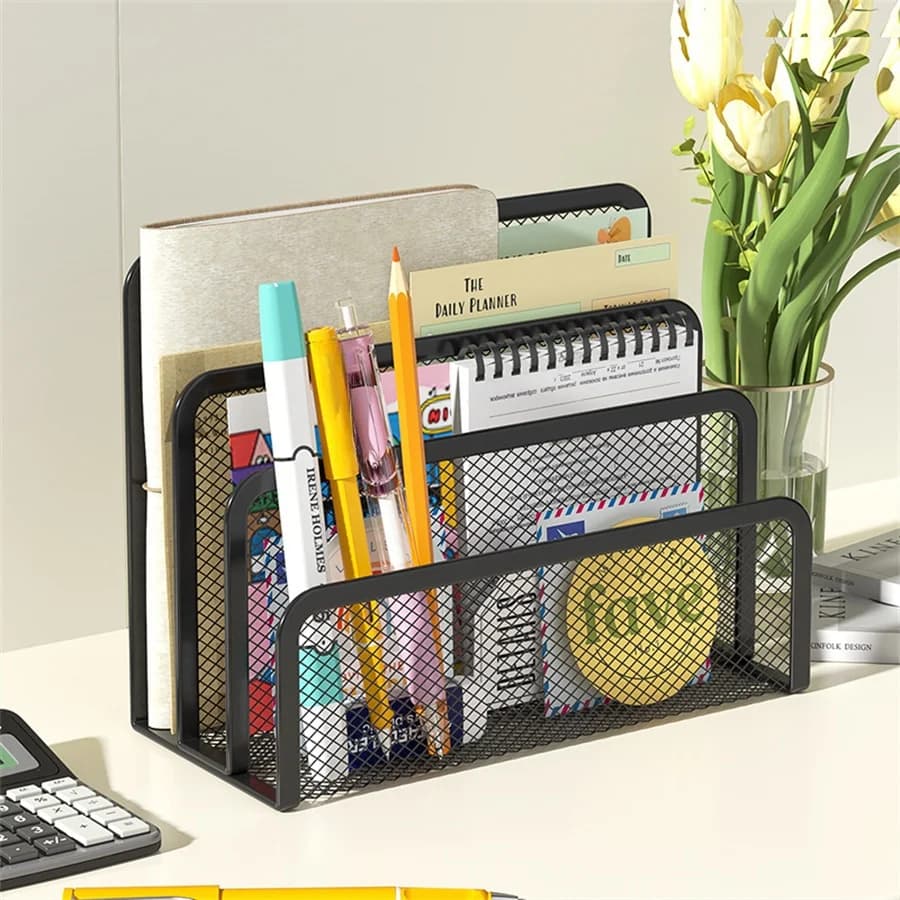 Plateaux à papiers support pour ordinateur portable support de bureau 3 couches support en maille de fer en métal noir pour magazines documents fichier livre support organisateur bureau