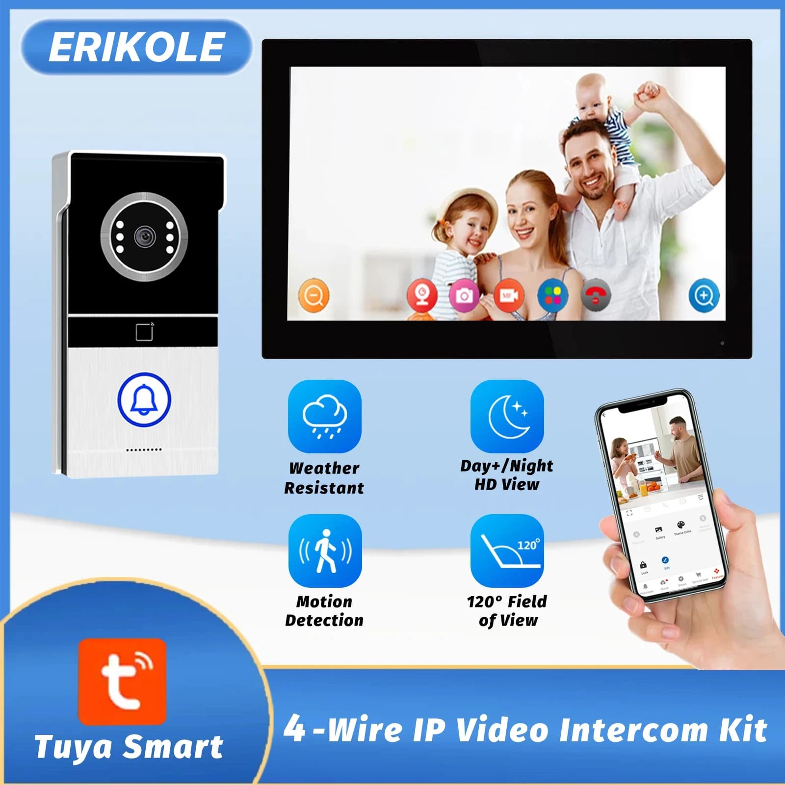 Interphone vidéo WiFi Tuya avec écran HD 7''