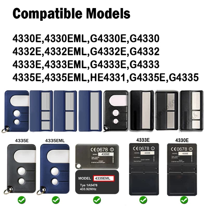 Télécommande pour ouvre-porte de garage et portail électrique LiftMaster CHAMBERLAIN 4330E 4333E 4335E 4330EML 4333EML 4335EML (433,92 MHz)