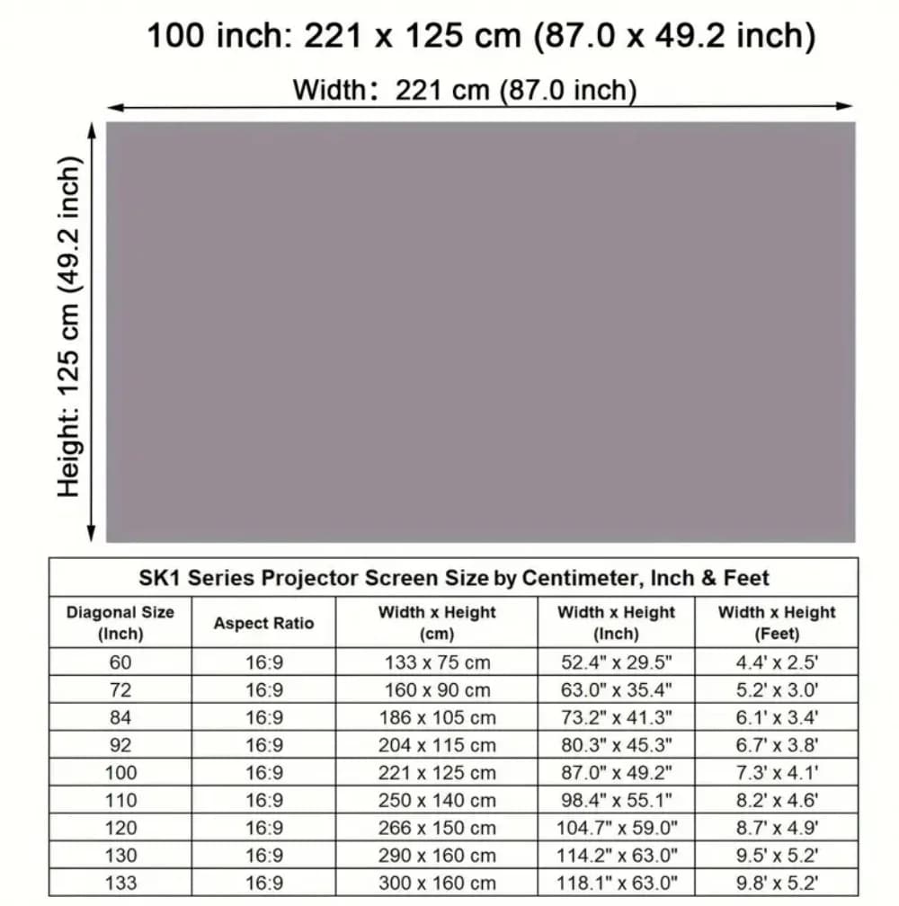 Écran de projection antireflet 16:9 de 100 pouces, haute définition 4K, haute luminosité, portable, idéal pour le bureau à domicile et l'utilisation extérieure