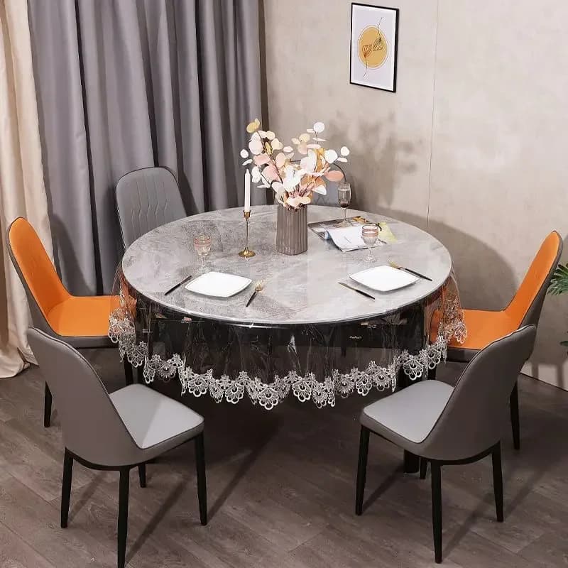 Couverture de Table en PVC Imperméable, Nappe Souple Transparente, Dentelle Brodée, Assiette en Clip, Polymères Résistants à l'Huile