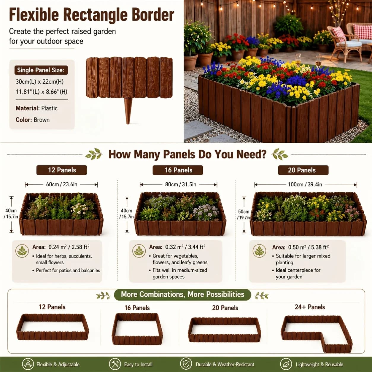 Clôture de jardin flexible et modulable 3/6 pièces, clôture de bordure de cour pliable, clôture décorative de paysage extérieur pour ornement