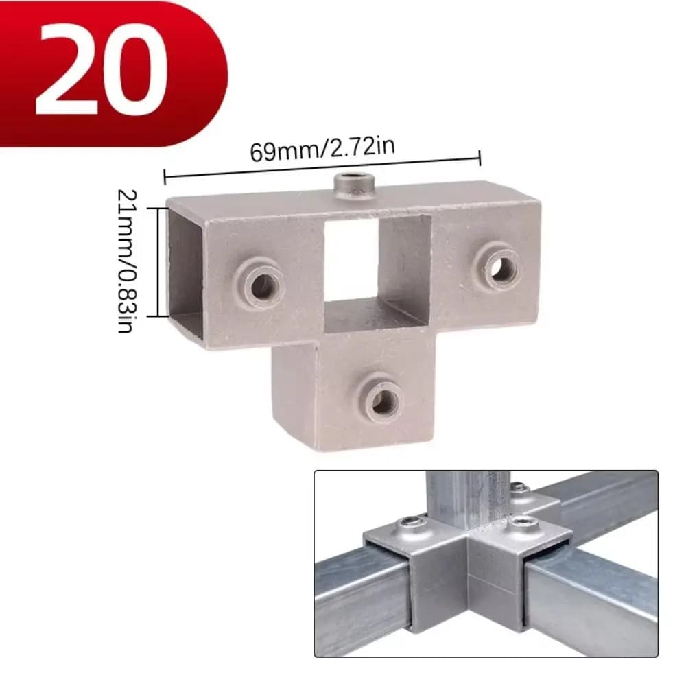 Connecteur coudé en alliage d'aluminium pour tube carré 20x20mm et 25x25mm