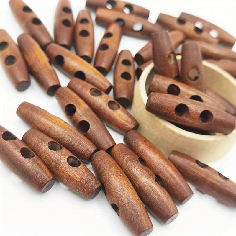 Boutons en bois naturel en forme d'olive - Accessoires de couture pour vêtements, artisanat, projets de bricolage - 2 trous