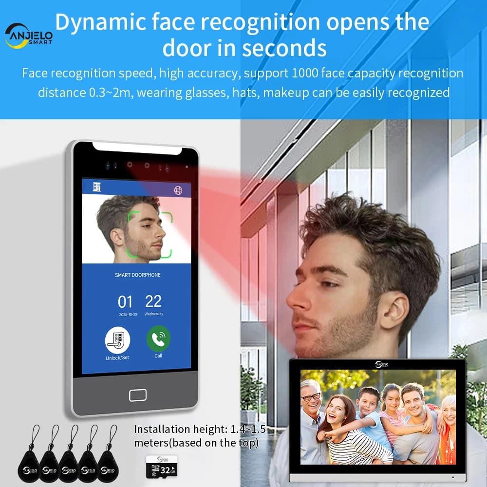 ANJIELO TUYA Interphone Vidéo Intelligent 5-en-1 avec Déverrouillage par Reconnaissance Faciale IA pour Villas
