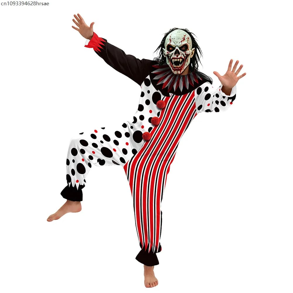 Costume de Clown Sanglant Unisexe Adulte Noir et Blanc, Combinaison Unique pour Halloween, Déguisement de Zombie Sombre et Maléfique pour Fête et Spectacle