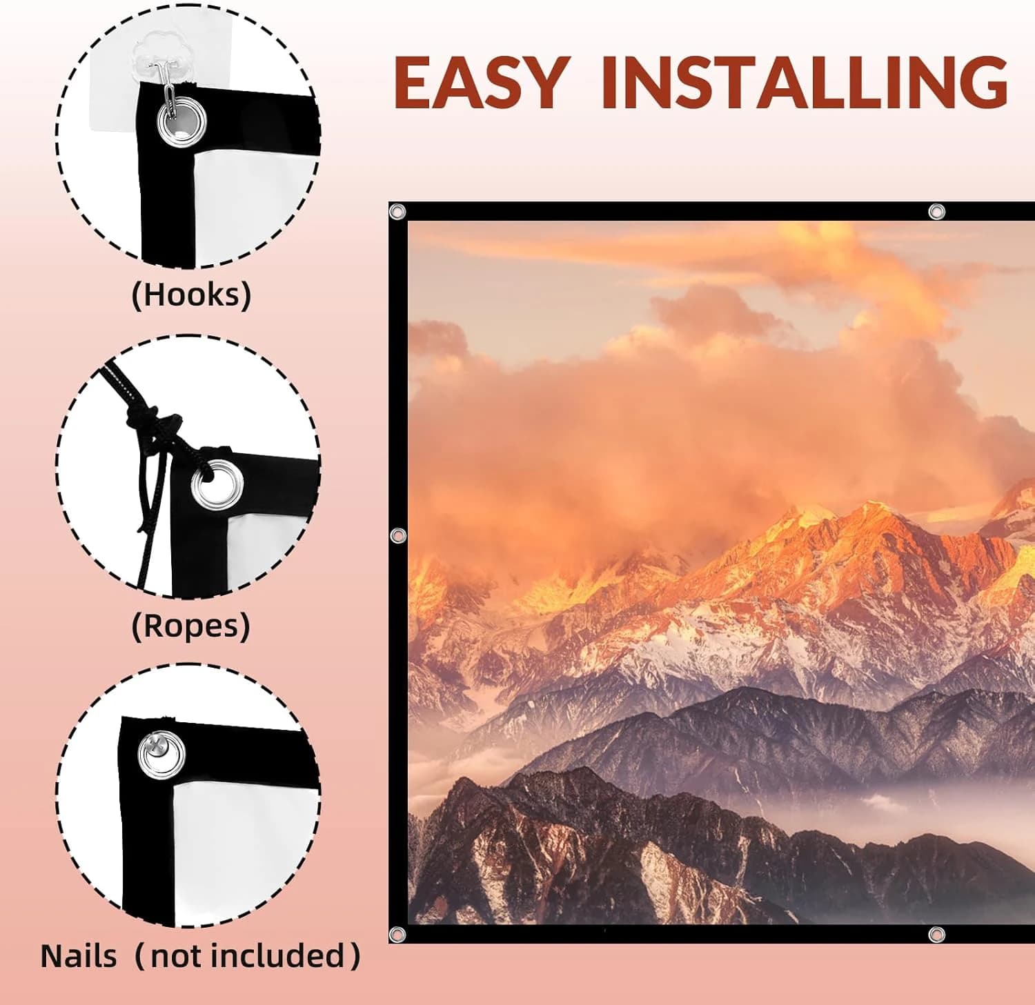Écran de projection portable 4K, rideau de projecteur anti-lumière, tissu réfléchissant en métal, haute luminosité, 16:9