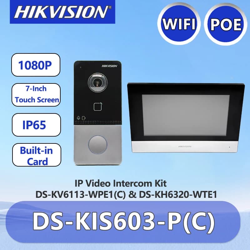 Kit d'interphone vidéo Hikvision DS-KIS603-P(C) avec sonnette POE